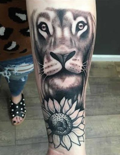 Lion and Flower Tattoo