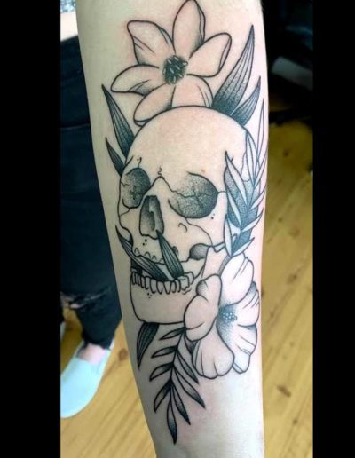 Flowers and Skull Tattoo
