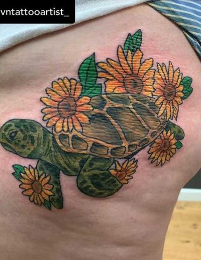 Flowers and Turtle Tattoo