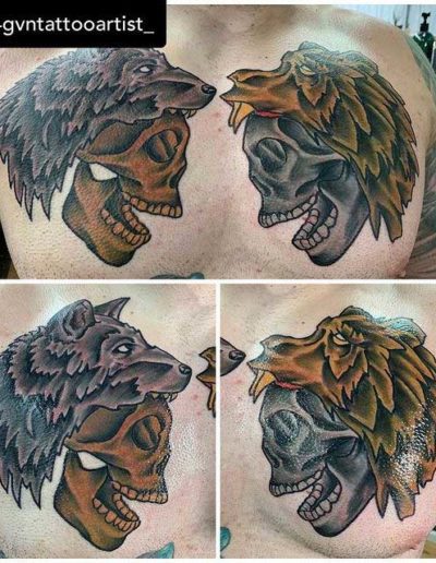 Animal and Skull Tattoo